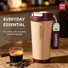 MINISO Water Cup, Coffee Cup, Simple And Elegant, 530ML Heart Polka Dot Pattern Coffee Cup, With Straw, New Autumn Winter Thermal Model; Valentine's Day Gift. - Coffee Brown - View 7