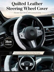 PU Leather Car Steering Wheel Cover, Elastic No Inner Ring Design, Elastic No Inner Ring Steering Wheel Sleeve, Steering Wheel Protector, 15inch, Universal Size, Car Interior Accessory - Multicolor - View 2