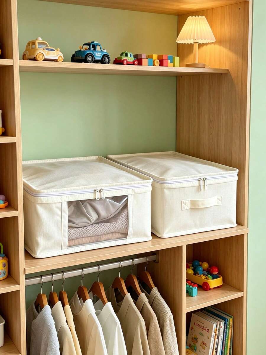 Baby Nursery Fabric Storage Bag With Transparent Window, Double-Sided Zipper, Reinforced Handles, Large Capacity Foldable Storage Box For Baby Clothes, Blankets, Toys Organizer - Multicolor - View 1