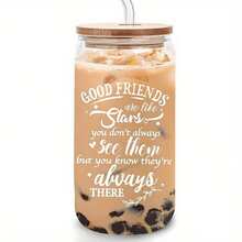 1pc/5pcs 16oz Mason Glass Cup With Bamboo Lid And Glass Straw, Inspirational Best Friend Quote Print Reusable Tumbler, Transparent Iced Coffee Boba Milk Tea Cup, Portable Drinking Cup For Iced Coffee Oat Milk, Sweet Valentine's Day Holiday Gift For Best Friend And Women - Multi-color - Inspirational Quotes - View 9