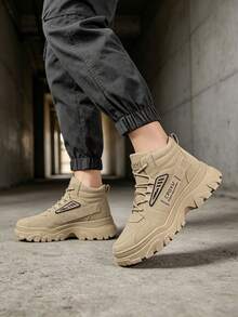 Men High-Top Leather Riding Boots - Khaki - View 3