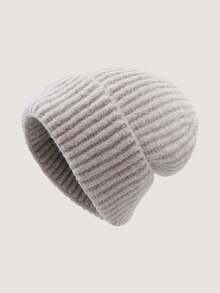1pc Cuffed Knit Beanie Hat, Minimalist Solid Color Loose Fit, Unisex Warm Ear Protection Knitted Cap For Autumn/Winter - Fluorescent Wool Hat - View 54