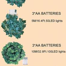 1pc 2M/5M/10M Artificial Ivy Leaf Plant With LED String Lights, Green Leaf Garland Hanging Lamp, For Wall, Party, Wedding, Indoor And Outdoor Decor - Ivy - View 12
