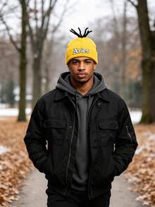 1Pc 12 Constellation Custom Knit Beanie, Unique Tentacle Design Cuffed Winter Hat, Fashion Hip‑Hop Warm Acrylic Cap For Men Gift - Yellow - View 4