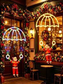 A Set Of Christmas LED Curtain Lights, LED Christmas String Lights, Snowman Parachute Design, Hanging Christmas Decoration Lights, Christmas Tree Gift Decorations, Ideal Christmas Decor Items - M23 Parachute - View 8