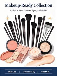 14 Pcs Professional Makeup Brush Set, Foundation Brush, Blush Brush, Eyeshadow Brush, Eyebrow Brush, Contour Brush, Powder Brush, Complete Makeup Tools Kit, Travel Essential - Black - View 6