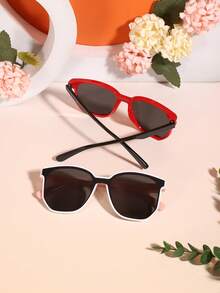 2pcs 3-8Y Kids Contrast Color Square PC Frame Lightweight Eyeglasses, Cute Two-Tone Design For Daily Party Wear With Glasses Box - Multicolor - View 9