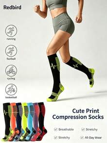 1/2/4 Pairs Unisex Compression Socks, Knee-High, Elastic Support, Autumn Apparel, Autumn Style, Running, Cycling, Fitness - Multicolor - View 1