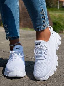 New Versatile Mesh Color-Block Casual Shoes For Women, Breathable And Non-Stuffy, First Choice For Running And Fitness, Comfortable And Lightweight With Lace-Up Design, Suitable For All Seasons - White - View 15