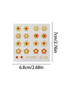 2pcs Self-Adhesive Ear Studs No Drilling, Gold-Edged Flower Mushroom Cherry Rhinestone Face Stickers, Temporary Ear Stickers For No Piercing, Suitable For Halloween Party, Music Festival Makeup Accessories - Multicolor - View 10