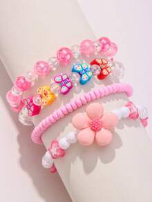 4/20pcs Kids Cute Flower Star Butterfly Beaded Bracelet Set, Holiday Party School Birthday Gift, Girls Accessories, Colorful Beads Random Style - Multicolor - View 7