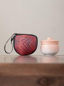 WEN ZHE Mini Portable Embossed Ceramic Kung Fu Tea Cup 80ml Single Person Travel Tea Set With Storage Bag - Pink - View 11