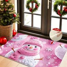 1pc Joyful And Cute Pink Snowman And Snowflake Pattern Microfiber Bath Rug,Non‑Slip Soft Bathroom Mat,Water‑Absorbent Doormat,Machine Washable,For Bedroom,Kitchen,Entryway,Indoor & Outdoor Use,Home Decor,Perfect Holiday Party Gift,Winter Decoration - A - View 5