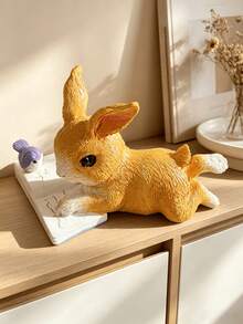 1pc Rabbit Reading Book With Bird Statue, Cute Lying Rabbit Sculpture, Creative Animal Decor, Aesthetic Mini Ornament, Suitable For Home Living Room Bedroom Office Desk Bookshelf Windowsill Decoration, Kawaii Cartoon Style Collectible Gift - Multicolor - View 3
