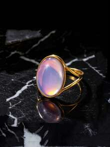 SEEKGLEE 1pc Adjustable Gold-Tone Rainbow Mother Of Pearl Open Ring, Women's Daily Casual Jewelry - Multicolor - View 5