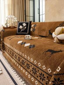1pc Bohemian Rhombus Geometric Pattern Chenille Sofa Throw, All-Season Tassel Sofa Cover, Machine Washable Furniture Protector, Living Room Bedroom Sofa Decor, Home Decor - Khaki - View 9