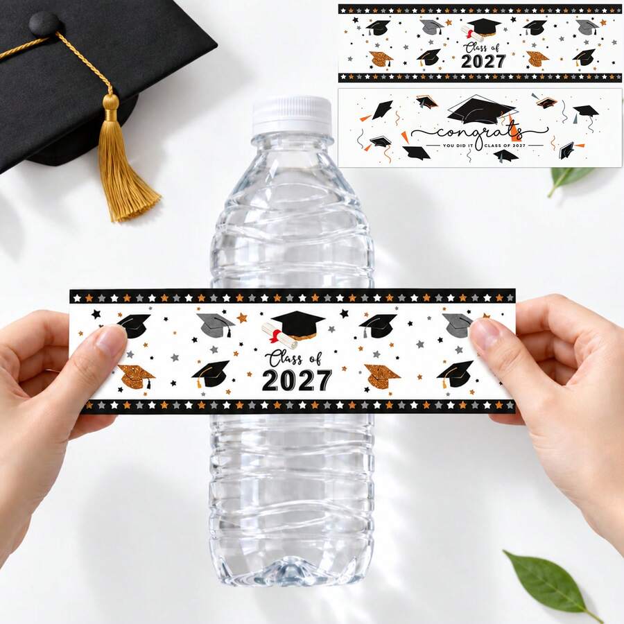 10pcs/20pcs/40pcs 2027 Class Of Bottle Wrappers Graduation Water Bottle Labels Black And Gold Graduation Party Favors - Multicolor - View 1