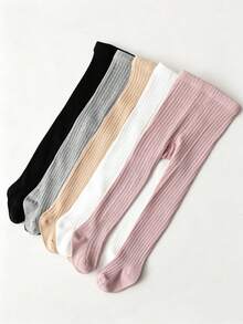 5 Pairs Baby Thick Vertical Striped Plain Tights Candy Color Girls Socks For Outdoor Wear - Multicolor - View 2