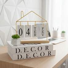 Calendário de Mesa Decorativo com Plaquinhas Preto/Dourado Permanente Escritório - casa - Visão 2
