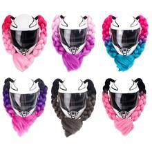 2pcs/Set Helmet Decorative Wig Braids, With Suction Cups And Double-Sided Adhesive, Motorcycle Helmet Wig Braids, Multiple Colors Bicycle Helmet Braids Hair Tail (Helmet Not Included) - Multicolor - View 4