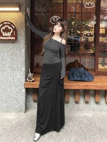 女款素色休閒百搭日常裙 - 黑色 - 查看 8