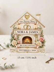 1pc Personalized Custom Text House Fireplace Shaped Plaque,Custom Name Text Anniversary Desk Sign,Wedding Marriage Anniversary Gift,Married Couples - Multicolor - View 3