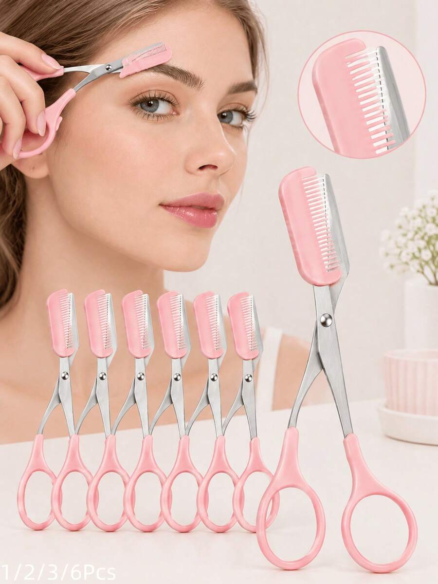 2/3/6pcs Set, Portable Eyebrow Trimmer With Comb And Scissors, Stainless Steel Blade, Easy For Beginners, Unisex Beauty Tool