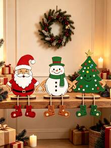 3pcs Christmas Santa, Snowman And Christmas Tree Desktop Decorations, 2D Flat Creative Christmas Ornaments, Suitable For Home Wall And Desktop Decor, Holiday Party Table Setting - Multicolor - View 6