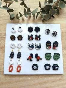 Halloween Themed Polymer Clay Cutters, 12Pcs Gothic Mold, Ghost Skull Spider Web Tombstone Cutter For Handmade Earring Jewelry DIY Craft - White - View 1