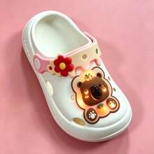Toddler Children LED Glowing Bear Design Clogs, Cute Cartoon Flower Light-Up Slip-On Sandals, Non-Slip EVA Clogs, Unisex Indoor/Outdoor - White - View 8