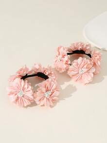 NAIZHU 2pcs Children's Sweet Floral Hair Scrunchies, Performance Cosplay Stage Makeup Accessories - Pink - View 3