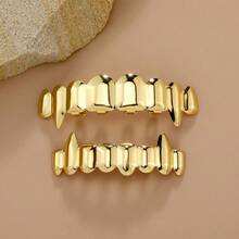 THATBOY 2pcs/Set Hip Hop Fashion Jewelry Vampire Teeth Grillz 18K Gold Silver Plated Vampire Wolf Teeth Grillz - Multicolor - View 18