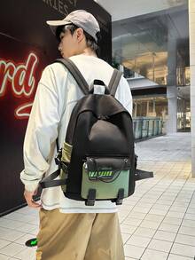 1pc Contrast Color Backpack For Men, Casual Large Capacity Student School Bag, Travel Bag, Simple Fashion Backpack For Women - Multicolor - View 3