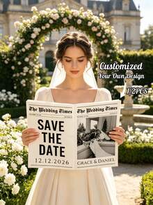 1/2pcs Customized Wedding Newspaper Poster, Customizable Photo And Text, Save The Date Announcement, Engagement Bride Shower Decoration, Wedding Special Occasion, Vintage Style, Wedding Or Holiday Gift - Multicolor - View 11