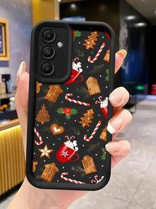 1pc Fashion Black Ladder With Christmas Candy Cane And Christmas Tree Pattern Phone Case, Exquisite Christmas Gift For Family/Friends/Loved Ones/Partners, TPU Soft Silicone Material With Matte Texture, Anti-Drop, Scratch-Resistant, Full Coverage Soft Edge Screen Protection Phone Case, Compatible With Iphone 7/8/X/11/12/13/14/15/16/17 Series And A14/A15/A16 - Black - View 3