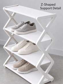 1pc 4-Tier Plastic Shoe Rack With Matching Fabric Shelves, Z-Shaped Supports, Random White/Pink/Gray/Black, Modern Space-Saving Shoe Organizer For Entryway, Bedroom Or Dorm - Multicolor - View 5