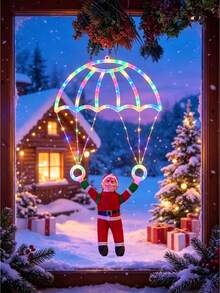 A Set Of Christmas LED Curtain Lights, LED Christmas String Lights, Snowman Parachute Design, Hanging Christmas Decoration Lights, Christmas Tree Gift Decorations, Ideal Christmas Decor Items - M23 Parachute - View 3