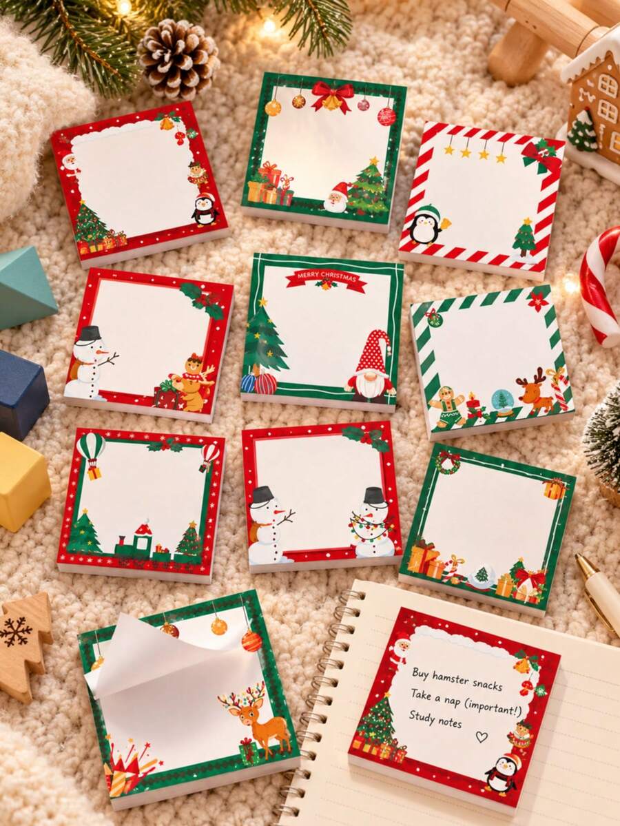 1 buah/4 buah Sticky Note Natal, Halaman Bergaris dengan Desain Bunga, Cocok untuk Pelajar dan Penggunaan Kantor, Pilihan Ideal untuk Kembali ke Sekolah dan Lingkungan Kantor. - Satu-Ukuran - View 1