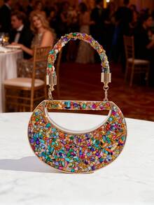 European And American Popular Creative Mini Crescent Evening Bag, Textured Acrylic Handheld Crossbody Box Bag, Lipstick Earphone Coin Accessory Bag, Fashion Bag For Parties And Gatherings - Multicolor - View 3