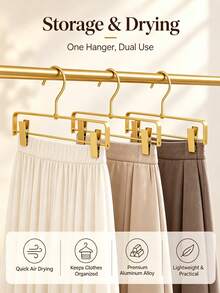 (Halloween ) 4pcs/2pcs Premium Aluminum Alloy Adjustable Pants Hanger, No-Crease Pants & Skirt Storage Rack, Closet Organizer, Dorm Hanging Pants Rack - Gold - View 2