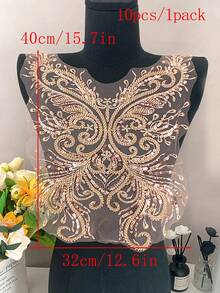 New Handmade Embroidered Lace Applique Sequin Beaded 3D Floral Chest Decoration DIY Wedding Dress Gown Accessories/Length:40CM/Width:32CM - Champagne - View 29