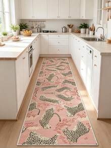 1pc Pink Leopard Print Hallway Runner Rug, INS Style Girly Corridor Mat, Entryway Bedroom Bedside Non-Slip Washable Plush Foot Mat, Decorative Rug, Bedroom Decor, Small Rug, Carpet, Home Decor, Living Room Rug, Living Room Small Rug, Bedroom Carpet, Living Room Home Decor, Outdoor Rug, Washable Carpet - Multicolor - View 1