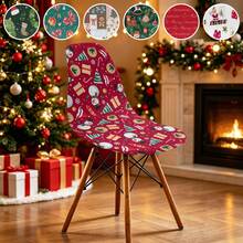 1/2/4/6pcs Christmas Print Shell Chair Covers, Removable & Washable, Suitable For Home, Hotel, Banquet - Multicolor - View 3