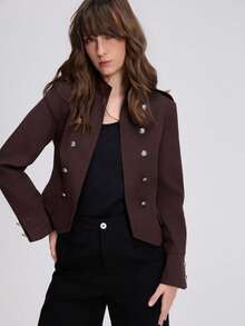 Women's Double-Breasted Napoleon Style Jacket Coat Suitable For Autumn - Brown - View 1