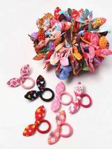 30pieces/20pcs/1pc Rabbit Ear Hair Ties Cute Bowknot Hair Ties Towel Ring Elastic Hair Ropes (Styles Are Random) - Multicolor - View 2