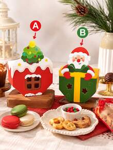 5pcs/2 Styles Christmas Food Packaging Boxes, Cute Santa Claus & Gingerbread Man Dessert Candy Cookie Snack Gift Boxes, Suitable For Bakery Party Holiday Takeout Display - Multicolor - View 3