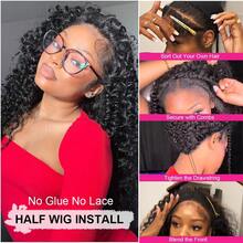 Kinky Curly Half Wig Human Hair Kinky Curly 180 Density Wear And Go Glueless Black Hair Wig 3 In 1 Seamless Flip Over With Drawstring Beginner Friendly Wig For Women - Natural Black - View 6