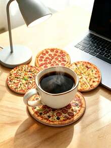 6pcs/3pcs/1pc Pizza Pattern Round Coasters, Heat-Insulating, Absorbent, Anti-Scalding, Suitable For Coffee Cups, Water Cups, Tea Cups, Fun And Quirky Desktop Decoration, Suitable For Home Dining Table, Living Room Coffee Table, Restaurant Use, Friend Gathering Small Gift, Housewarming Gift, Holiday Small Gift, Personalized Home Decor, Desktop Protection Mat, Prevent Scratching Desktop, Cute Food Style Home Supplies, Fun Small Items - View 8