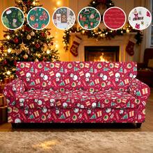 1pc Christmas Print Elastic 5-Piece Chair Cover Dust-Proof Living Room Bedroom Sofa Cover All-Season Universal Removable Washable - Multicolor - View 3
