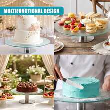 Geezy Rotating Glass Cake Stand 30cm - Revolving Serving Plate And Cupcake Turntable With Stainless Steel Base - Round Display Platter For Decoration, Icing, Baking And Afternoon Tea Parties - View 8